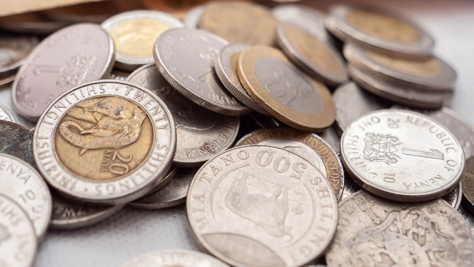 A heap of Kenyan shilling coins